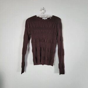 Audrey Talbott Carmel Womens Brown Silk Cashmere Textured Ruched Sweater Medium